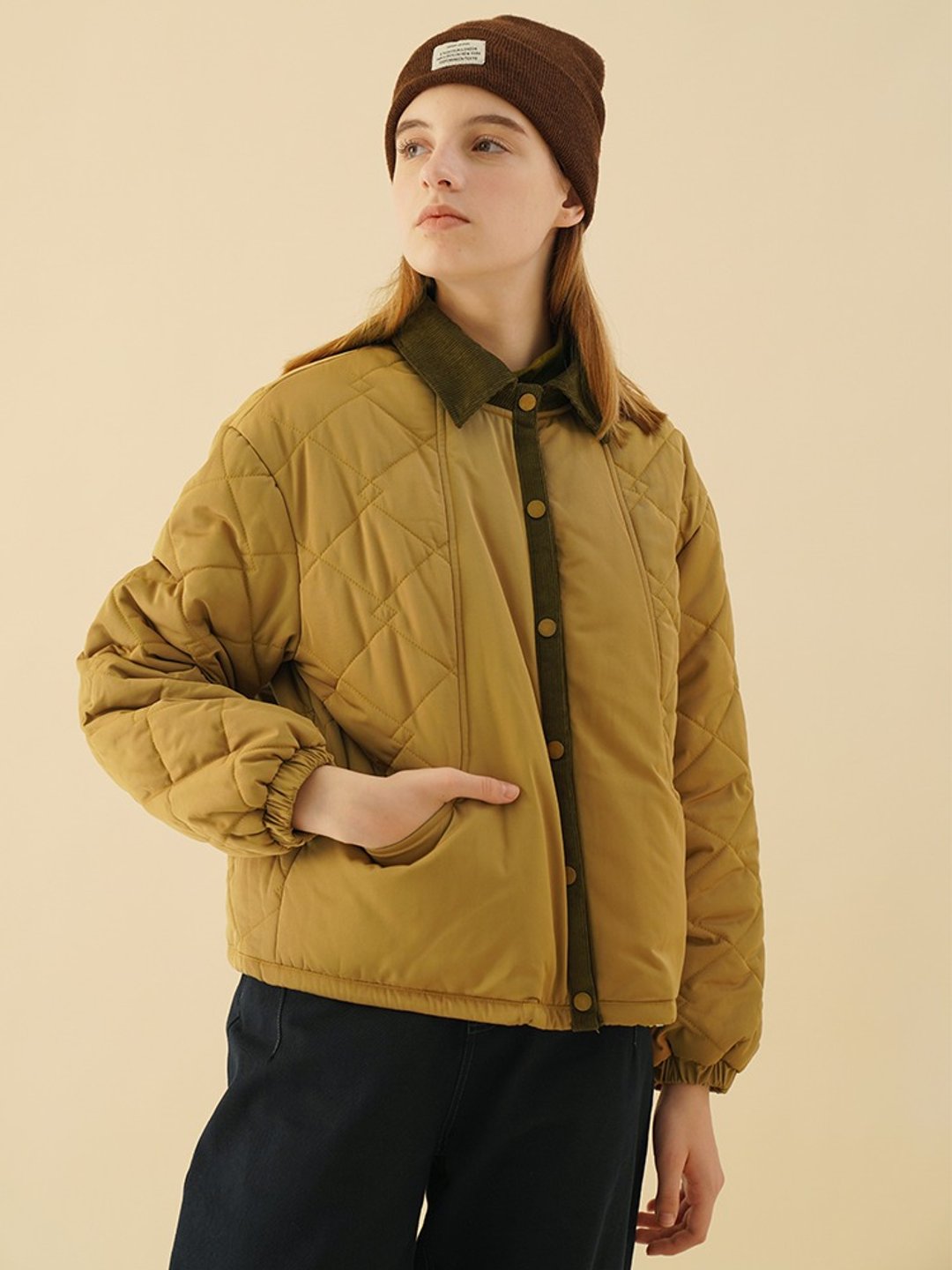 ECRU SOLI 素白已然 冬季 高保暖防泼水新雪丽棉绗缝加厚芥黄棉服 - 女装休闲/机能外套 - 其他材质 黄色