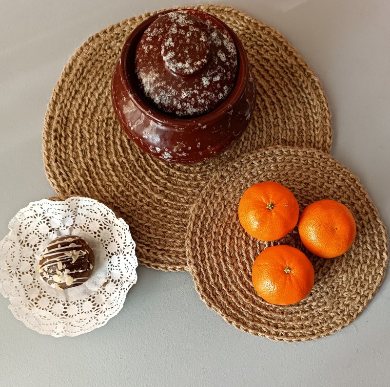 圆形麻质杯垫 手工杯子垫子 饮料盘子杯垫 - 杯垫 - 棉．麻 咖啡色