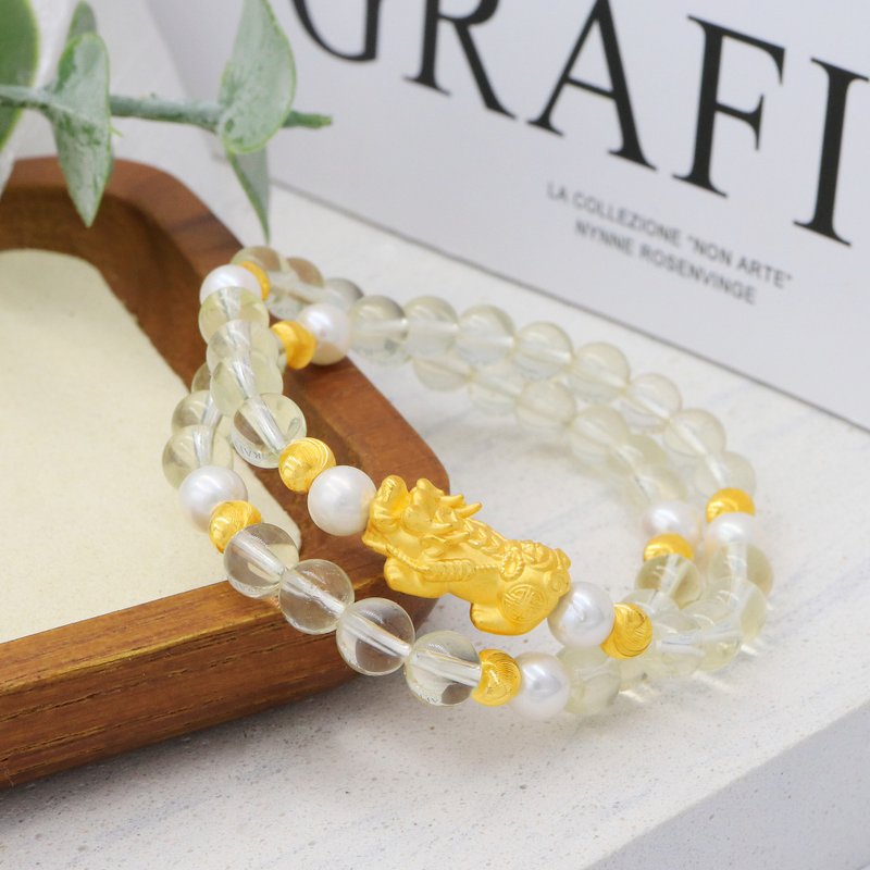 木村轻金饰 / 黄金貔貅双层水晶手环 黄水晶 开运招财 9999黄金 - 手链/手环 - 24k 金 黄色