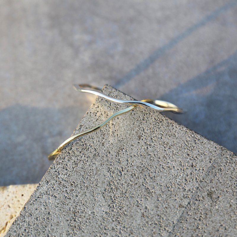 925纯银 黄铜 浪花手环 C型 - 手链/手环 - 其他金属 银色