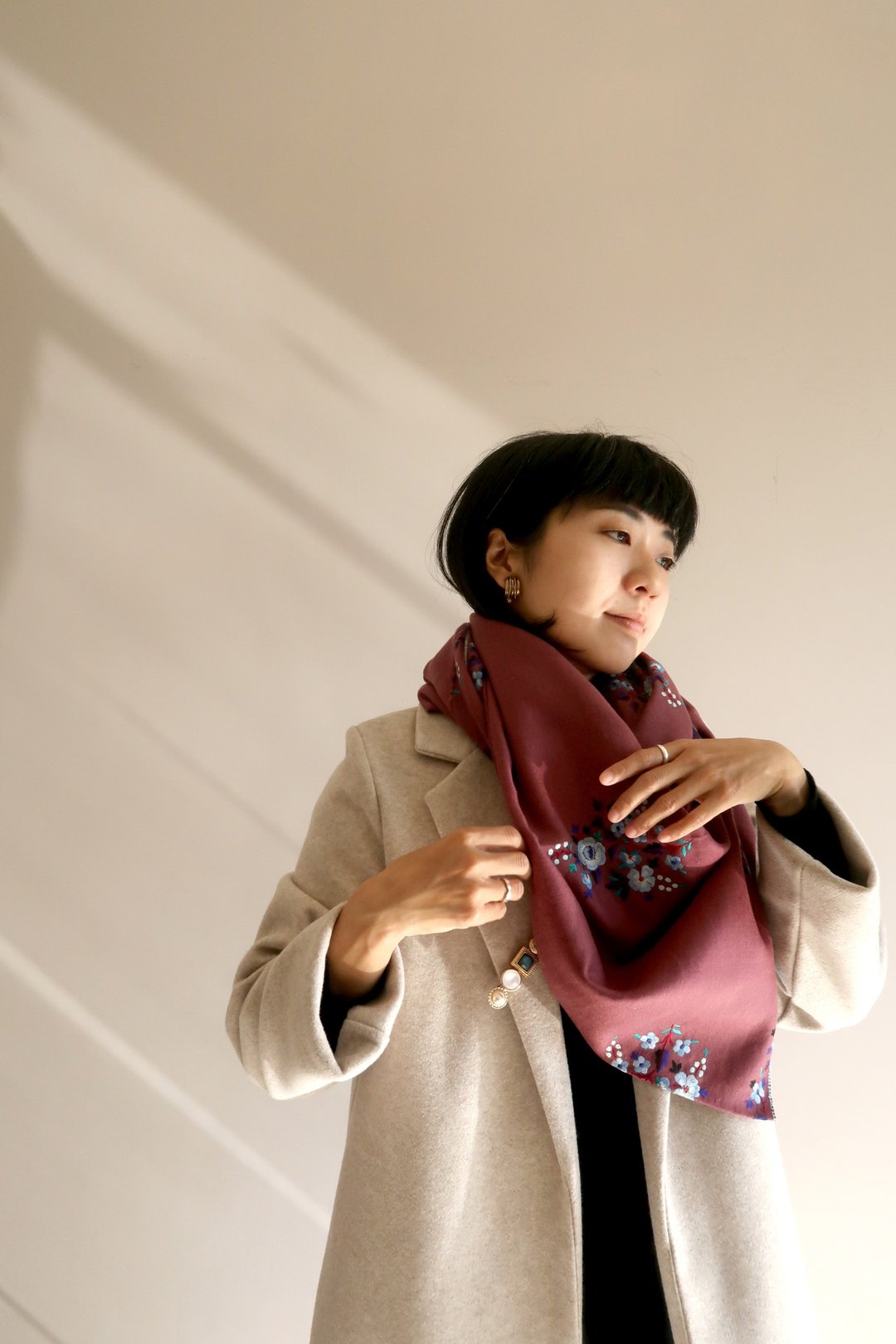 现货/100%羊绒手工丝线刺绣//羊绒/cashmere/pashmina/职人精工 - 围巾/披肩 - 羊毛 红色