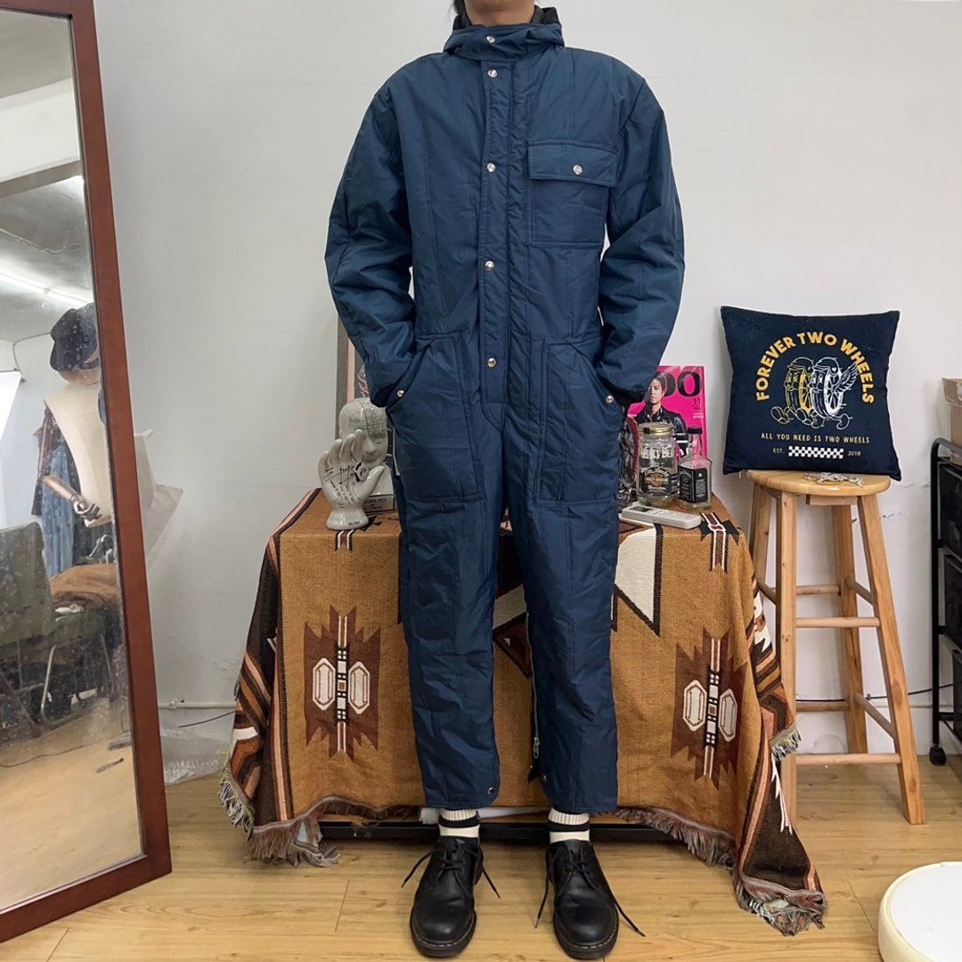 FRIGID MASTER 连身工作服 连帽铺棉 深蓝 工作裤 二手 古着 - 男士长裤 - 棉 蓝色
