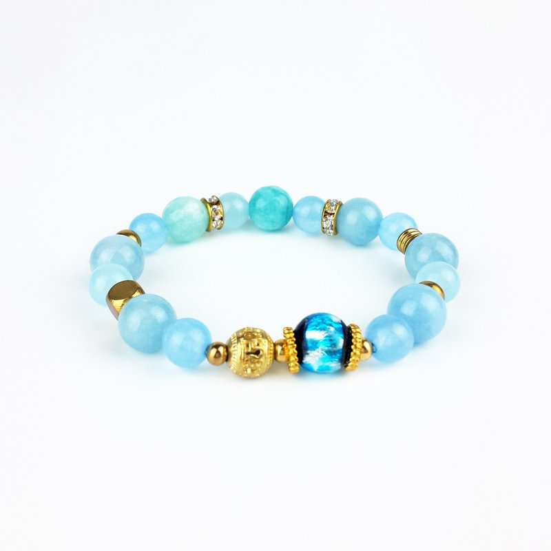 | 琉璃珠系列 | 海洋国度 天蓝琉璃珠 浅蓝色玉髓 蓝玉髓 蓝色汉白玉 绿色汉白玉 (黄铜 x 手环 x 手链 x 手工制作 x 定制化。) - 手链/手环 - 宝石 蓝色