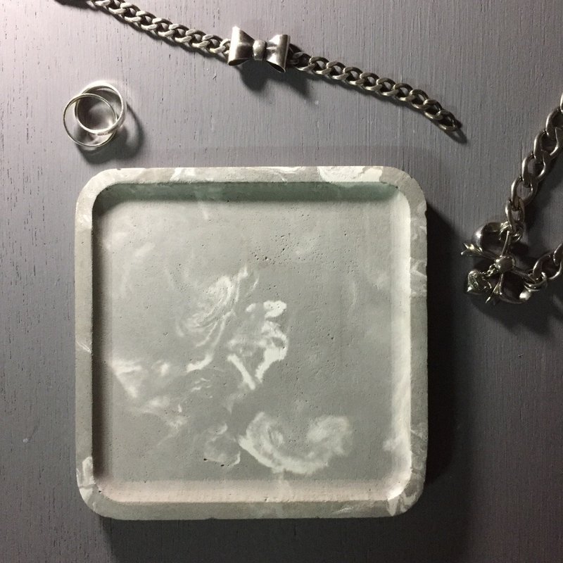灰色大理石纹 系列 - 水泥正方形置物碟 - 收纳用品 - 水泥 灰色