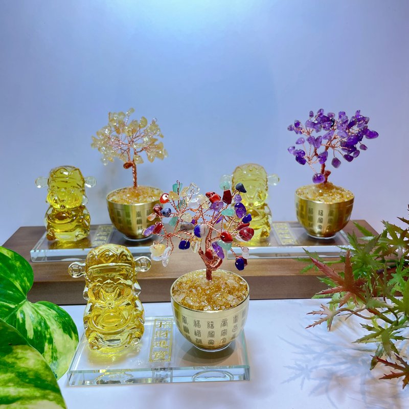 招财进宝 诸事大吉 水晶树 紫水晶 | 黄水晶 | 多宝水晶树 - 摆饰 - 水晶 粉红色