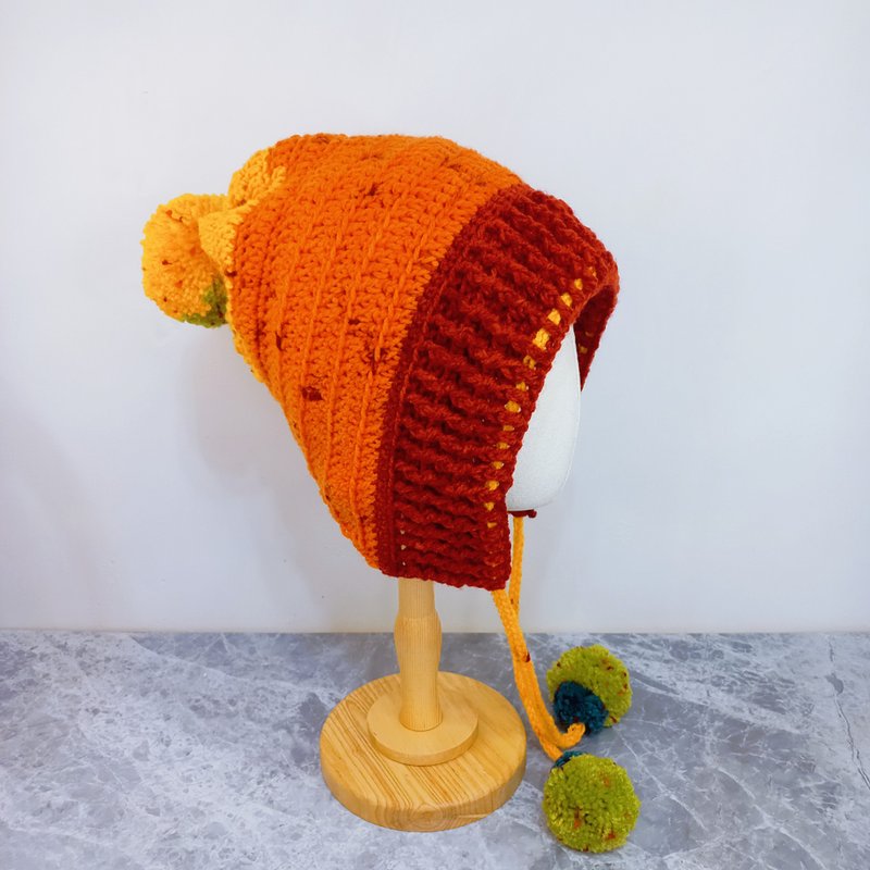 喷点段染大毛球毛线帽 兜帽 手编织帽 - 帽子 - 其他人造纤维 多色