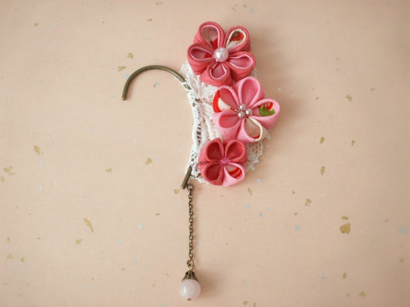 【New color】 Earhook made from knob wrapping old cloth · Pink - 耳环/耳夹 - 丝．绢 粉红色