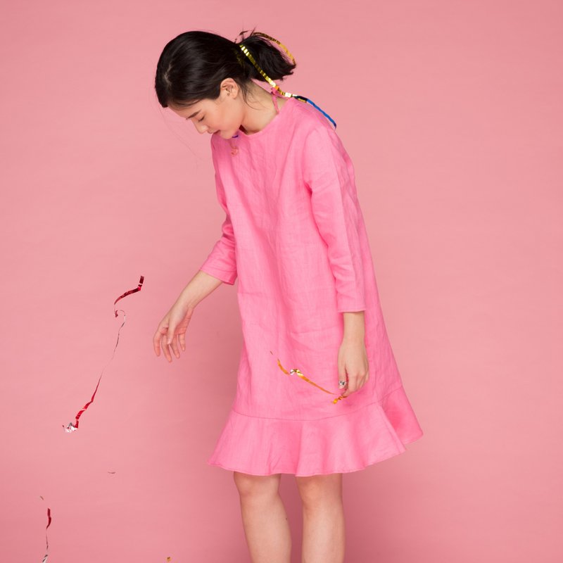 KIKI DRESS (bubblegum) - 洋装/连衣裙 - 棉．麻 粉红色