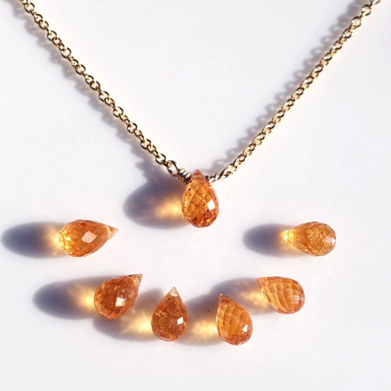 Mandarin Garnet Briolette Drop Cut Necklace Daphne - 项链 - 宝石 橘色
