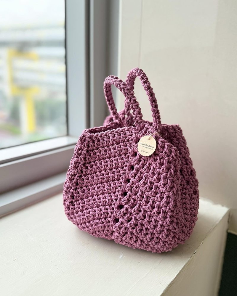 粗针织小水桶方包-藕紫 - 手提包/手提袋 - 棉．麻 紫色