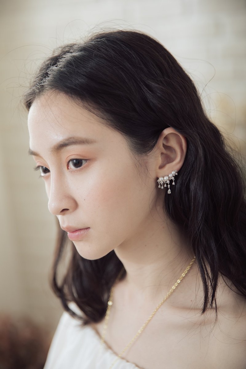 纯银达尼的珍珠水滴 - 耳环/耳夹 - 宝石 白色