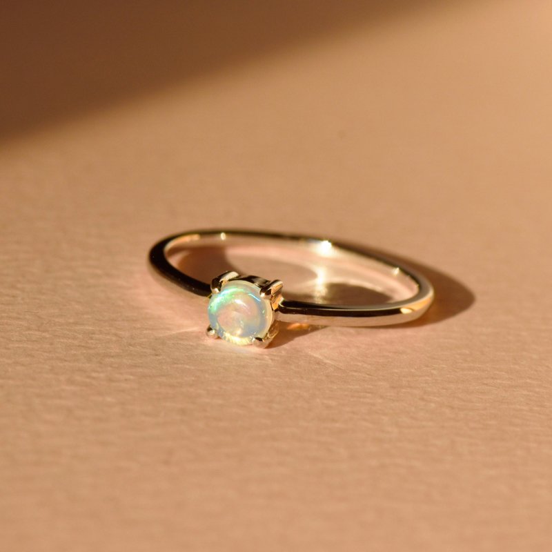 简约圆欧泊戒指 - 925纯银 - 蛋白石 - 戒指 - 宝石 