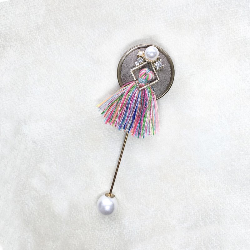 复古系列胸针帽针 | 珠钻菱框流苏 | 交换礼物 - 胸针 - 其他金属 金色