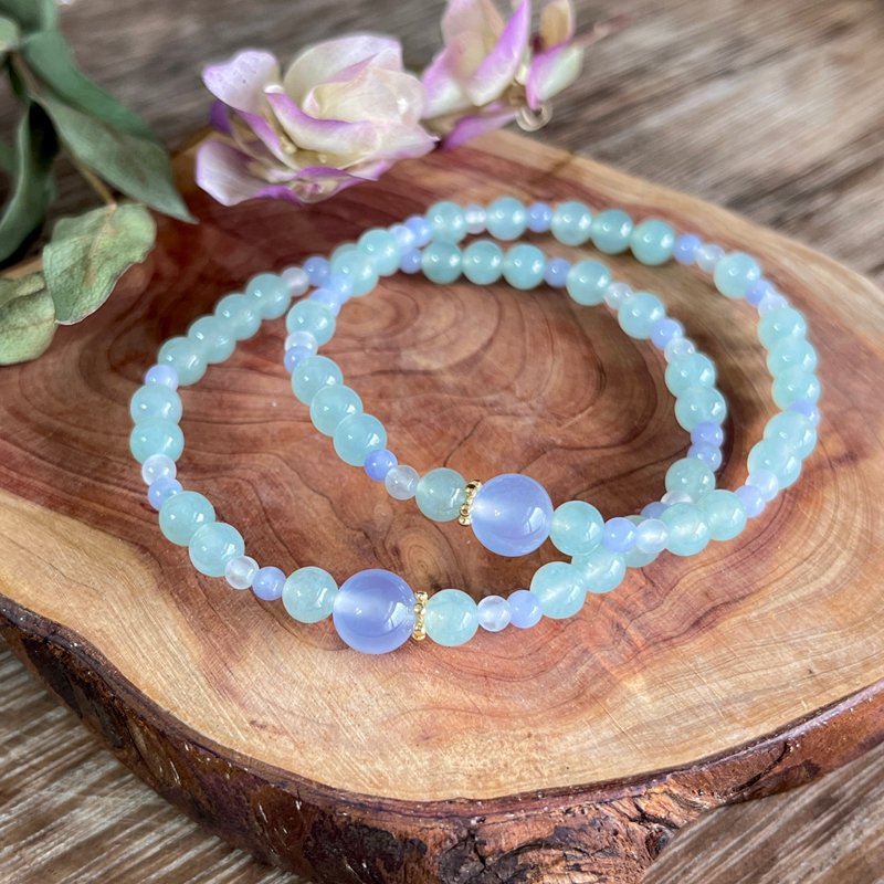 薄荷薰衣草-翡翠设计手串 - 手链/手环 - 玉石 蓝色