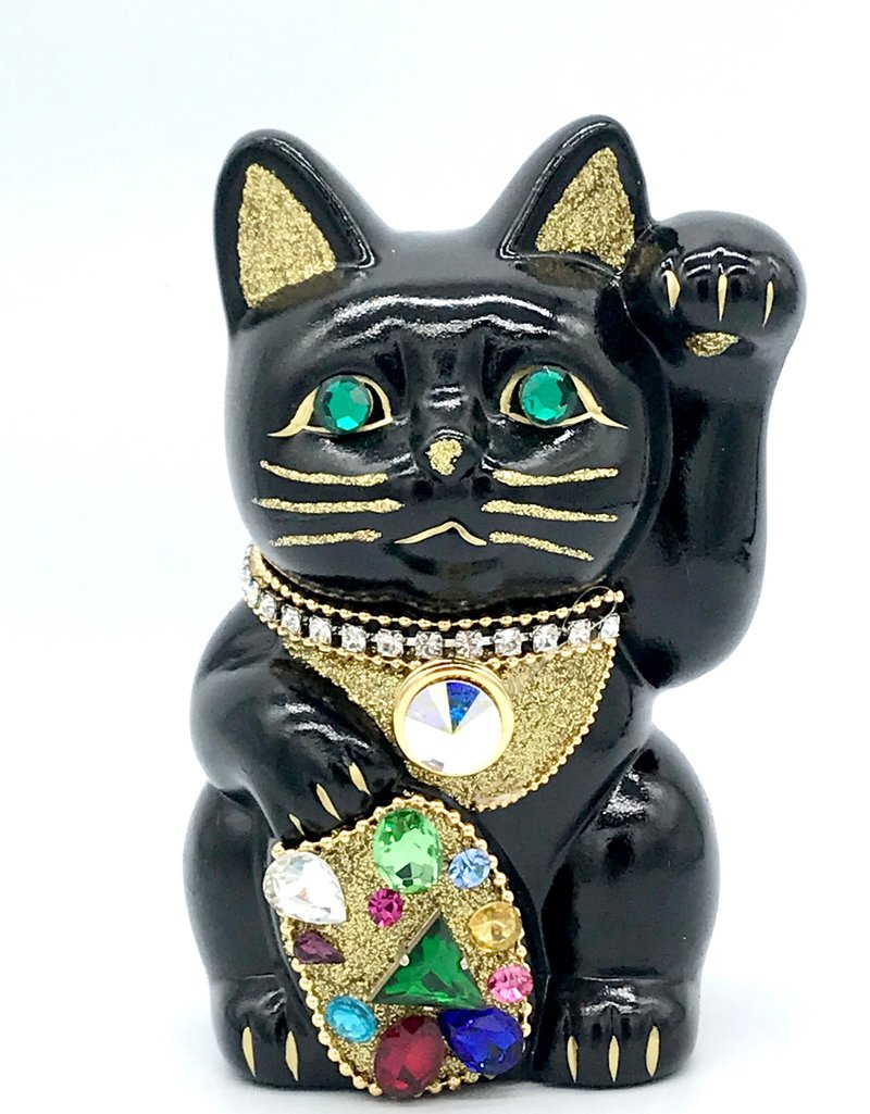 招き猫　ご縁猫　ジュエリーキャット - 摆饰 - 陶 黑色