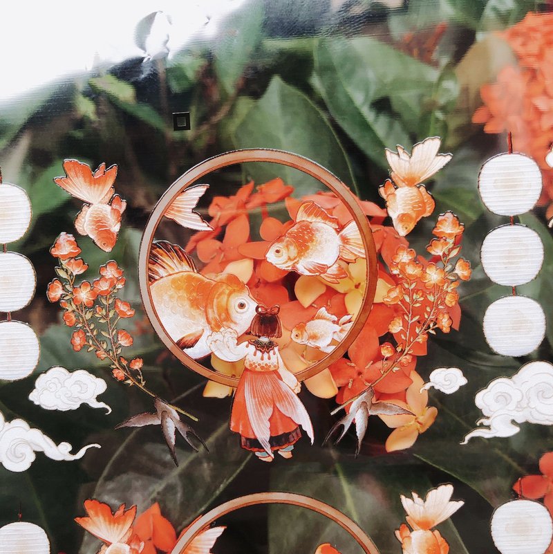 魚舞燈影 古風人物金魚集 和紙膠帶 10米卷 台灣製 - 纸胶带 - 其他材质 多色