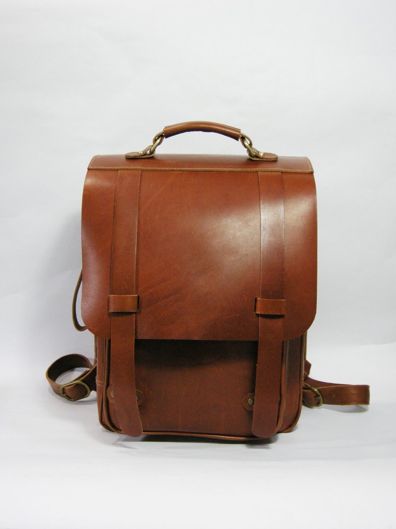 好学生书包(大人小孩们书包)_作作 zuo zuo手制皮件包 - 后背包/双肩包 - 真皮 咖啡色