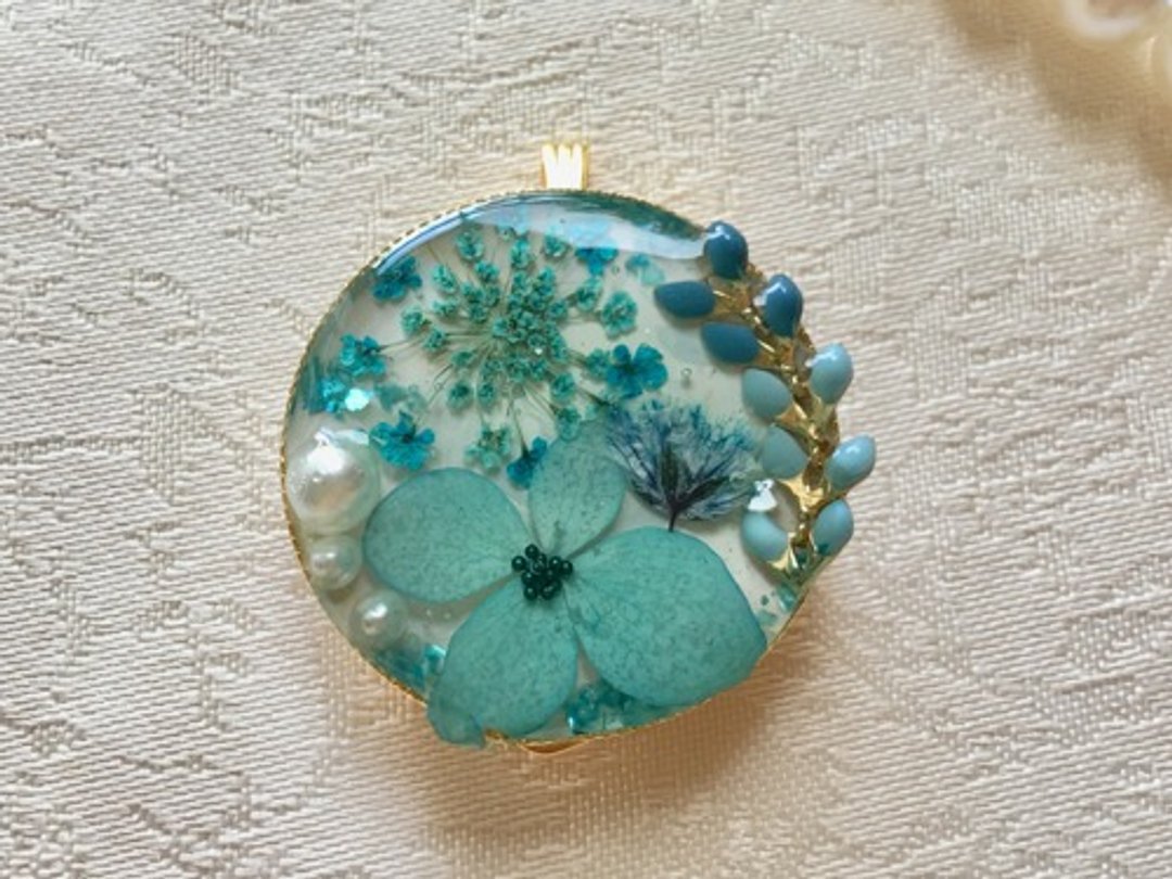 3ways obi clasp / scarf / stole / pendant top blue / pressed flowers - 其他 - 其他材质 蓝色