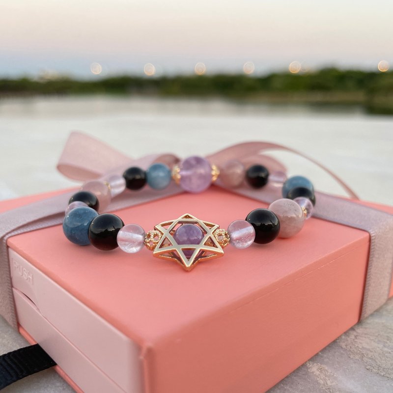 宙斯的祝福 薰衣草紫水晶 紫马粉晶  魔鬼海蓝宝 水晶手链设计款 - 手链/手环 - 水晶 多色