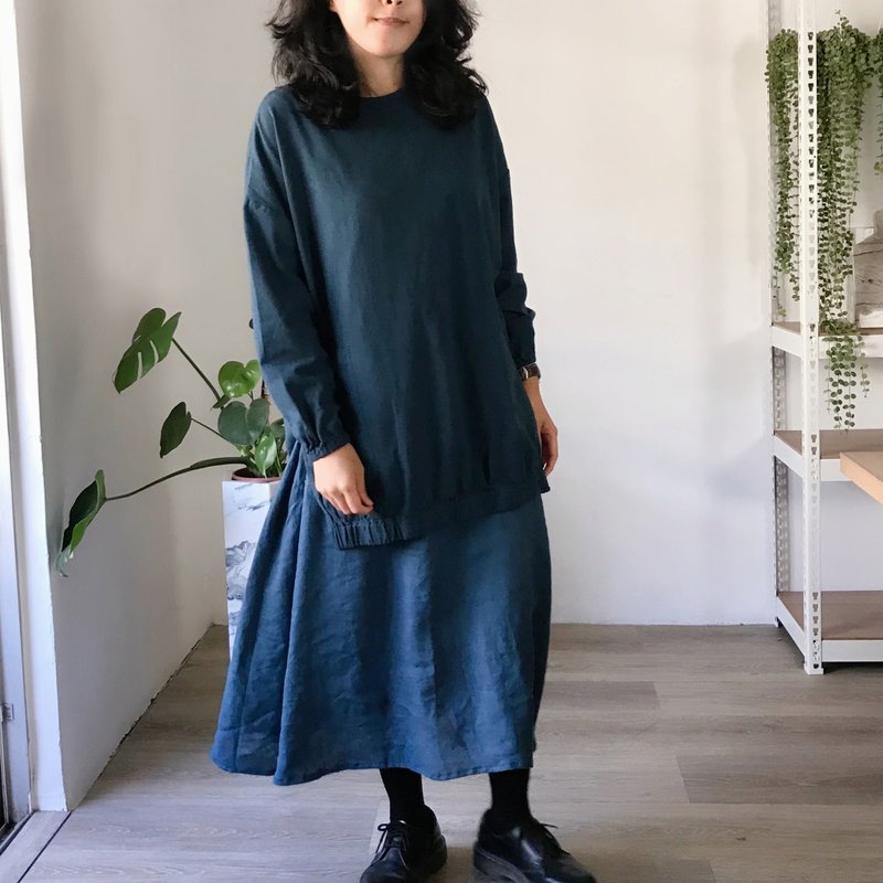 【长版上衣 02】口袋梯型开衩长版衣/26色 - 女装上衣 - 棉 蓝色