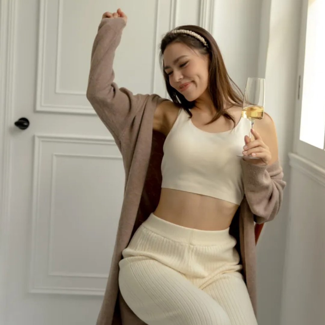 U型美背亲肤针织弹力bra top-米杏白 - 女士内衣裤 - 其他材质 白色