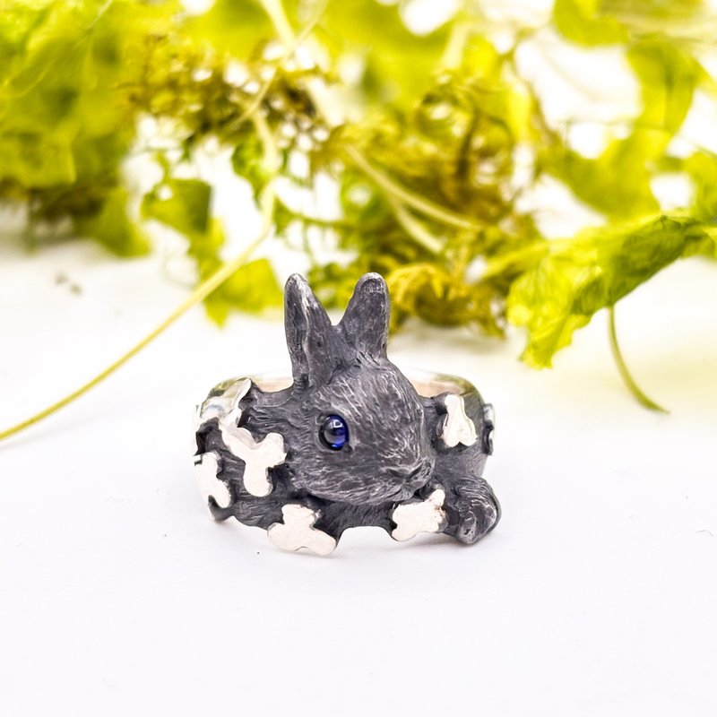 DECOvienya DE-113B 幼兔幸运草戒指 (黑) - 戒指 - 纯银 黑色