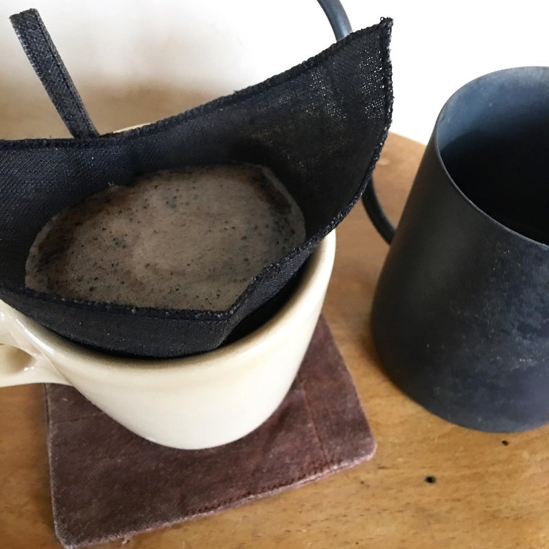 くりかえし使える　柿渋リネンのcoffeeフィルター　墨黒 S size - 咖啡壶/周边 - 棉．麻 咖啡色