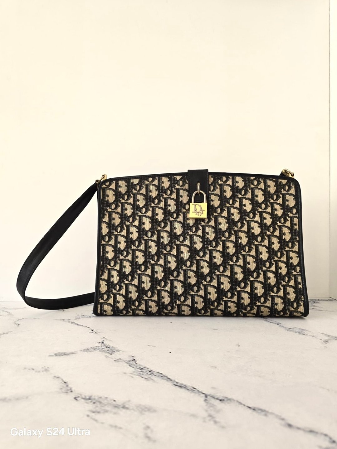 绝版古董包 Dior 蓝黑色老花金锁包 中古包 单肩包 侧背包 斜背包 - 侧背包/斜挎包 - 真皮 蓝色