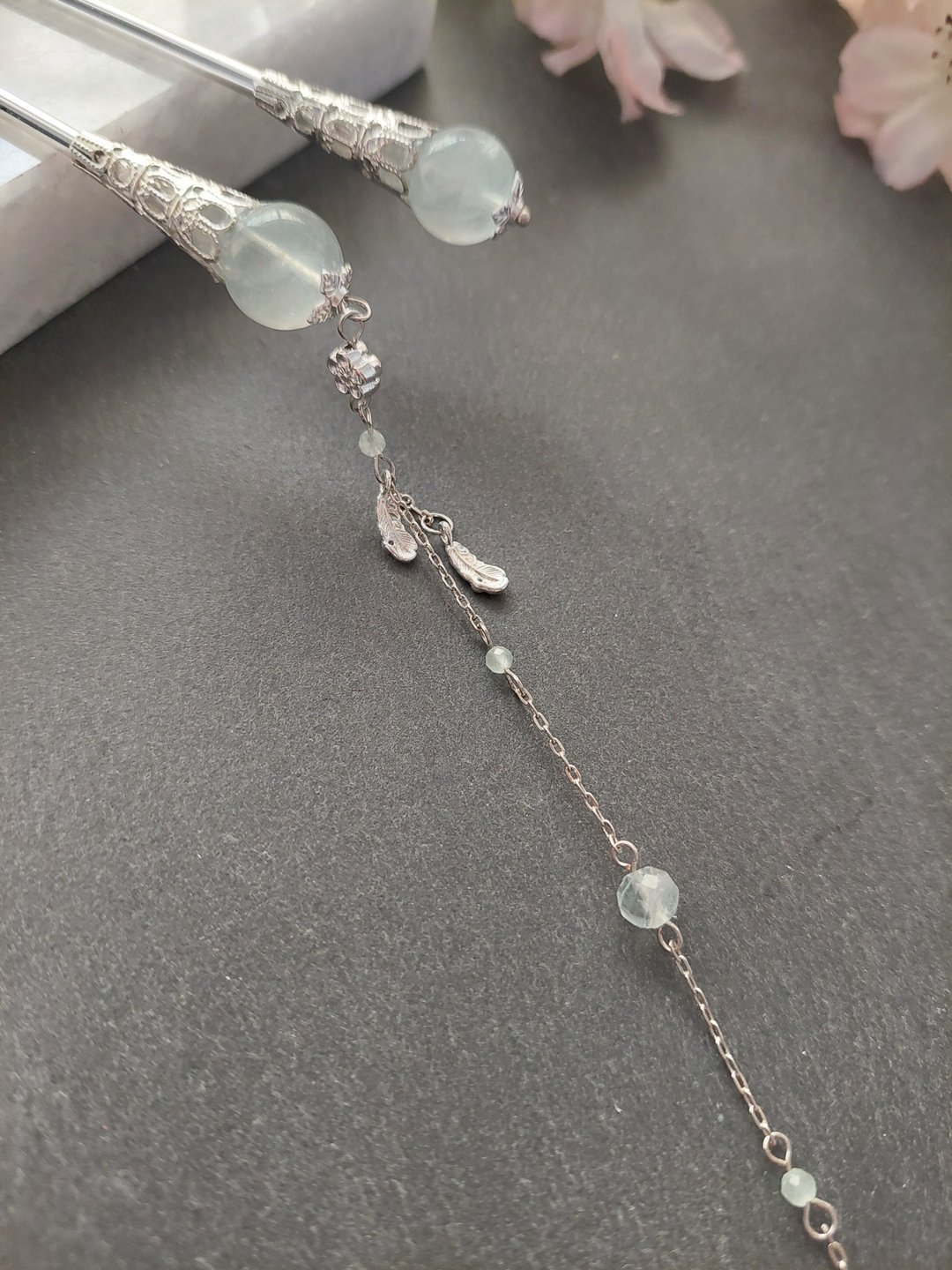 拢云阁－沫雨 古典水晶萤石步摇发簪 - 发饰 - 水晶 