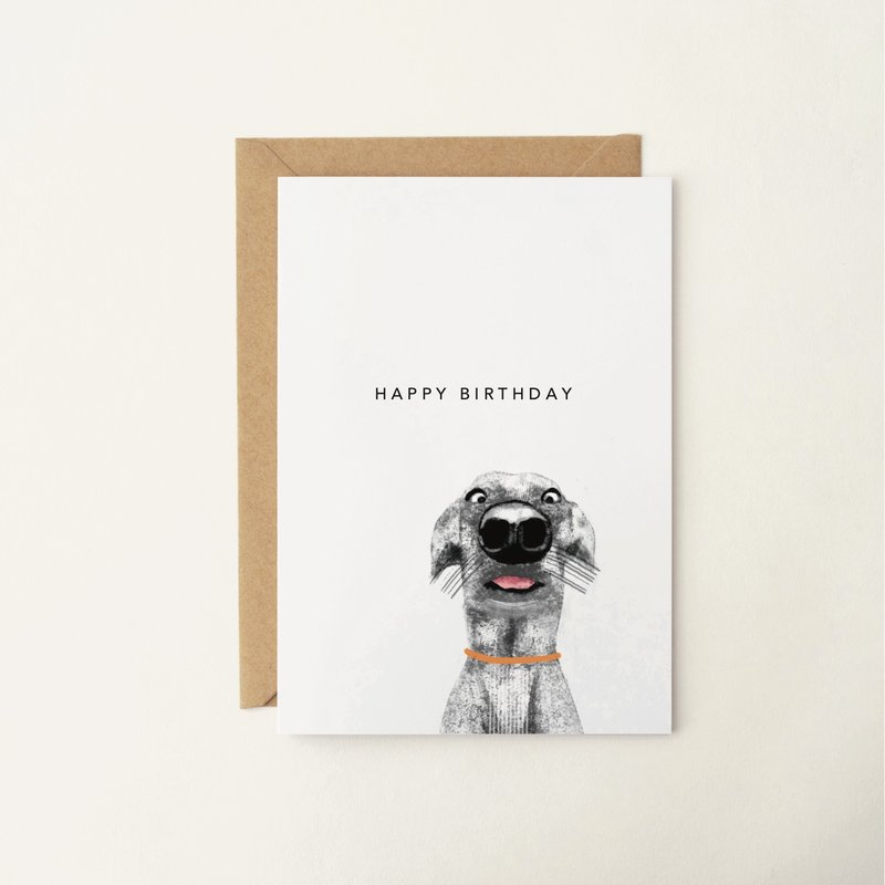 大鼻子狗狗插画卡片 手绘卡 万用卡 定制化卡片 生日卡片 - 卡片/明信片 - 纸 黑色