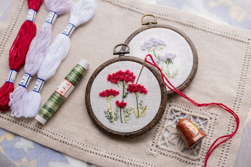 Wild carrot flower embroidery production kit AFE Mall Easy embroidery kit made with Embroidery thread - 编织/刺绣/羊毛毡/裁缝 - 绣线 红色
