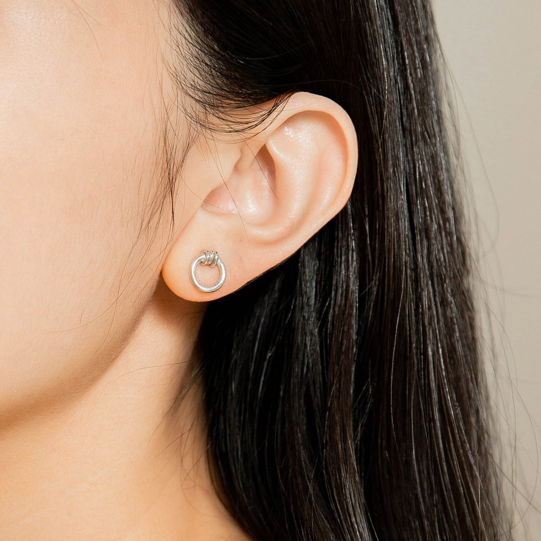 3+1Round Silver Earrings 圆圈 / 圈圈 /线圈 造型纯银耳环 耳钉 - 耳环/耳夹 - 纯银 银色