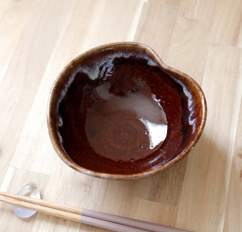 优惠价 / 琥珀色树叶钵 白色点缀 - 碗 - 陶 咖啡色