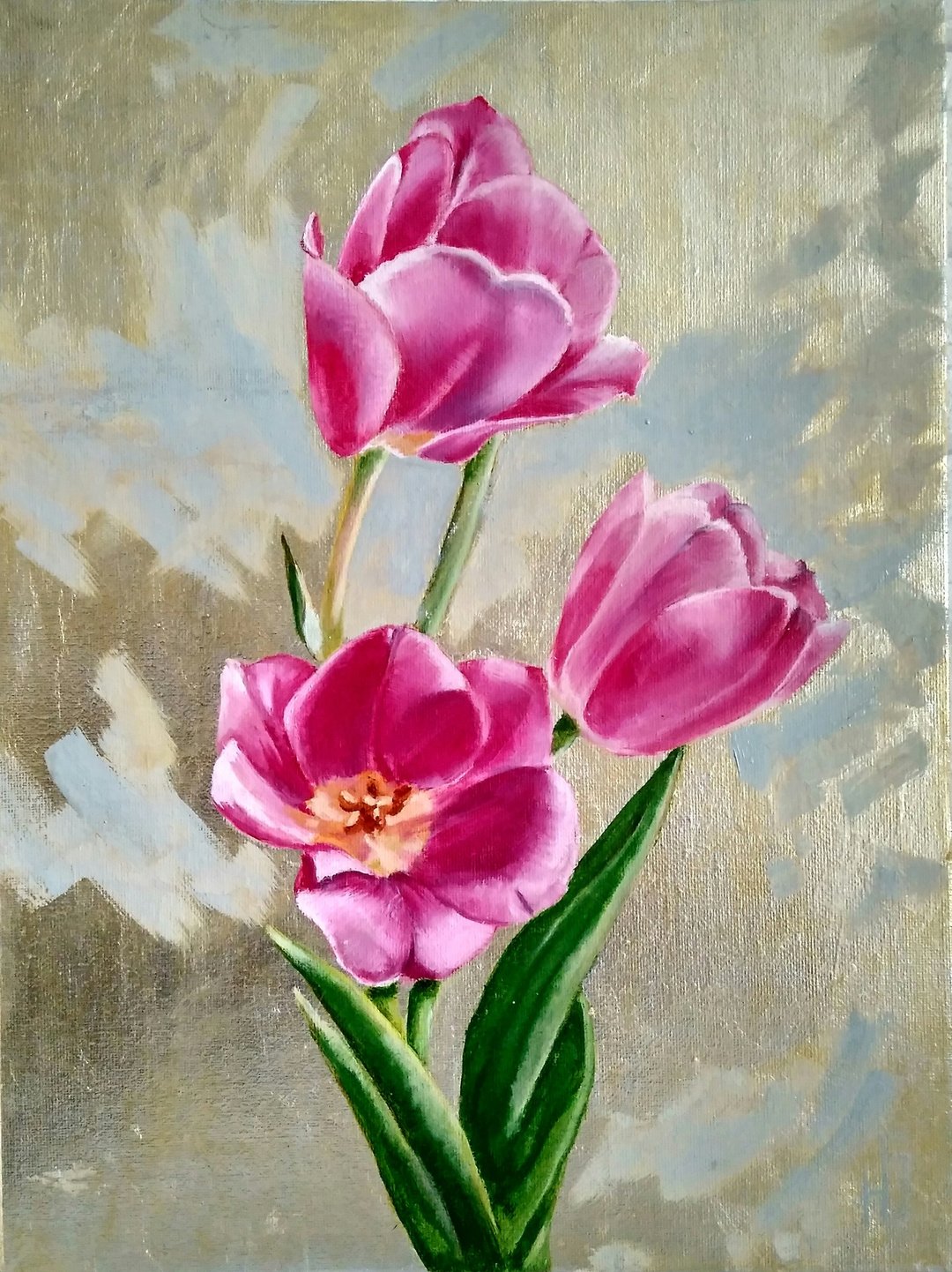 Tulip Painting, Floral Original Wall Art, Canvas Flower Artwork, 手工油畫, 油畫原作 - 海报/装饰画/版画 - 其他材质 多色