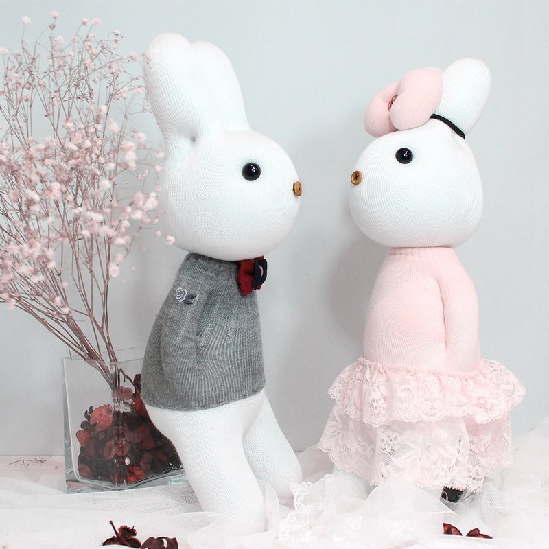 乐比兔｜手作甜蜜伴侣｜王子与公主- 礼物、浪漫情人、纯手工针织、婚礼、摆饰 - 玩偶/公仔 - 棉．麻 粉红色
