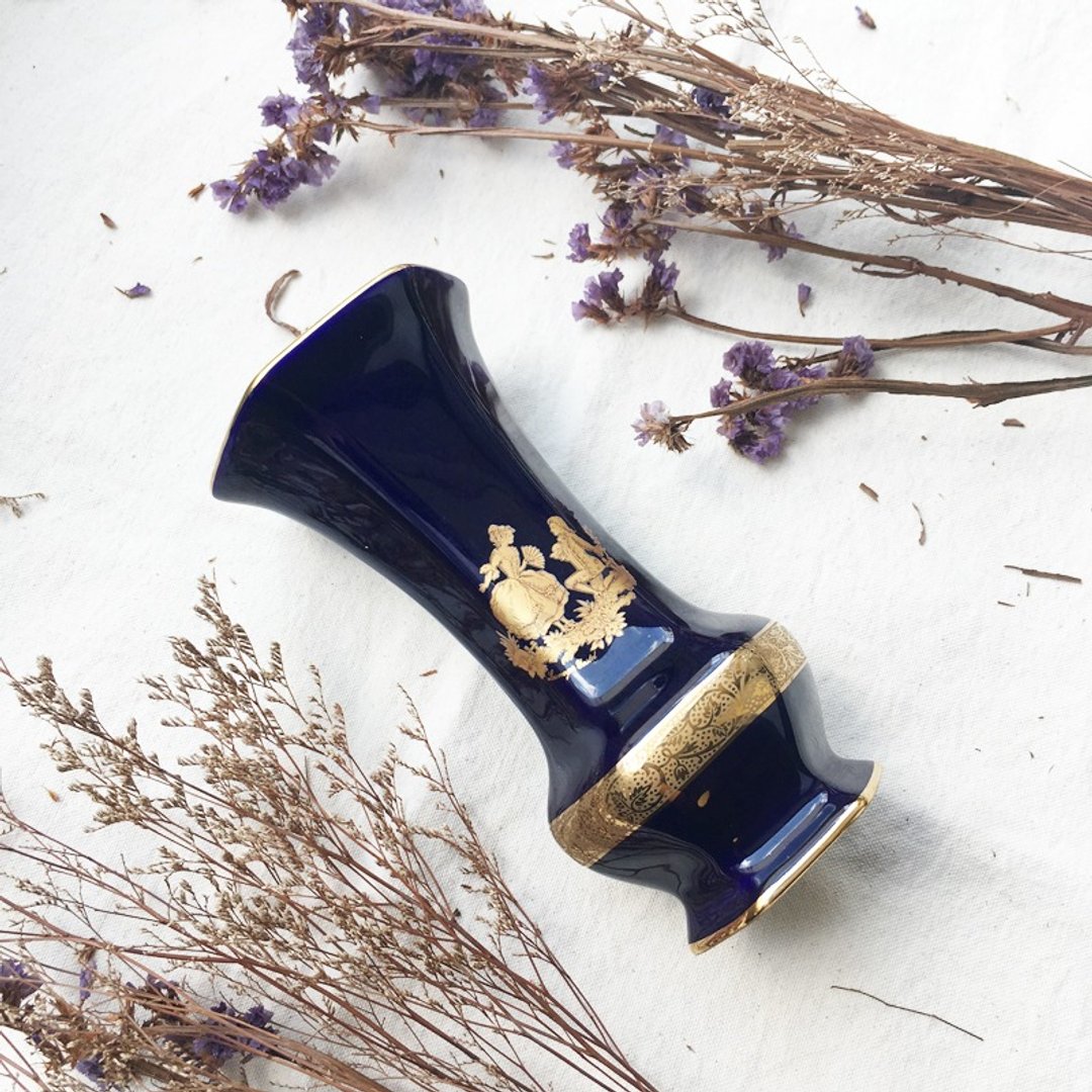 法国LIMOGES CASTEL 22K金罗密欧与茱丽叶六角花瓶 - 花瓶/陶器 - 瓷 蓝色