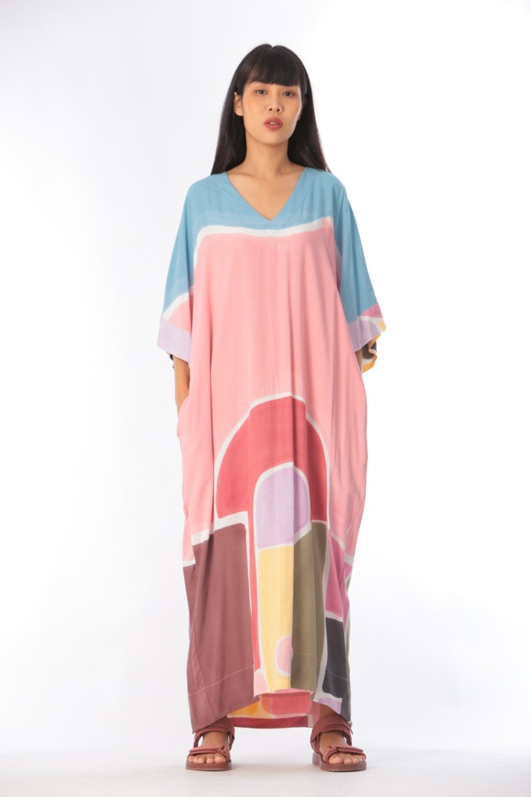 Kaftan Cotton Rayon Hand Paint Art&Decor - 洋装/连衣裙 - 棉．麻 粉红色