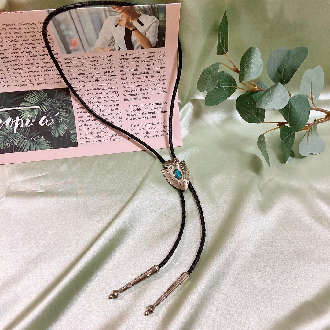 【西洋古董饰品】Bolo Tie 美国西部艺术家手工敲制 领带 项链 - 项链 - 贵金属 黑色