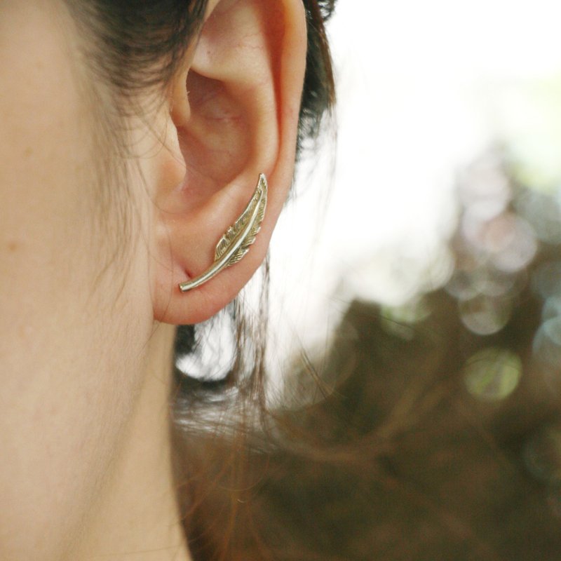 Feather Ear Climbers Earrings Silver leaf jewelry crawler Bohemian jewelry long耳 - 耳环/耳夹 - 纯银 银色