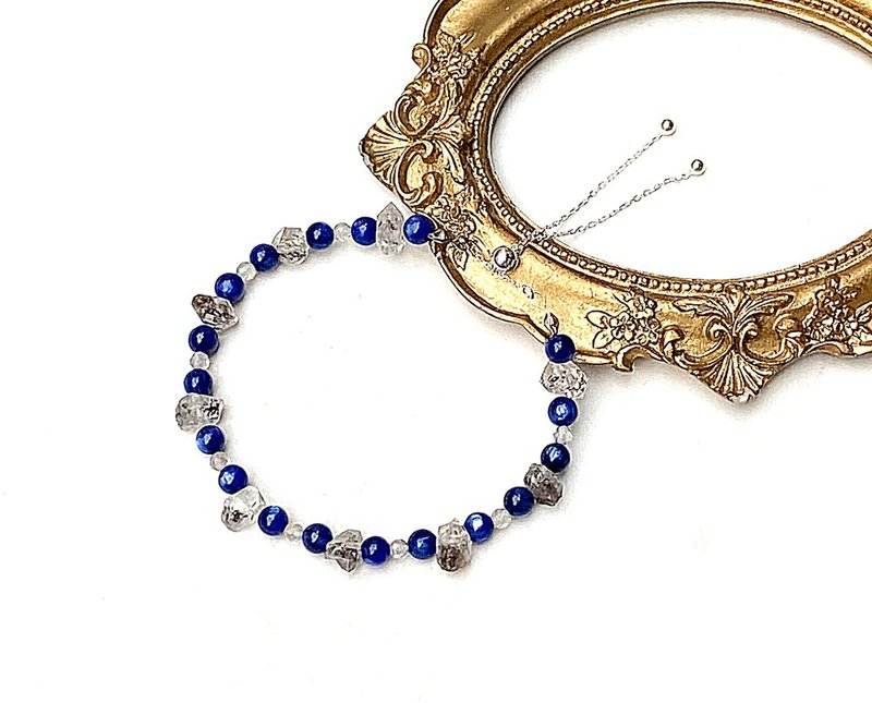 简约质感系列-猫眼蓝晶石x灰月光石x闪灵钻原石925纯银手链 - 手链/手环 - 水晶 多色