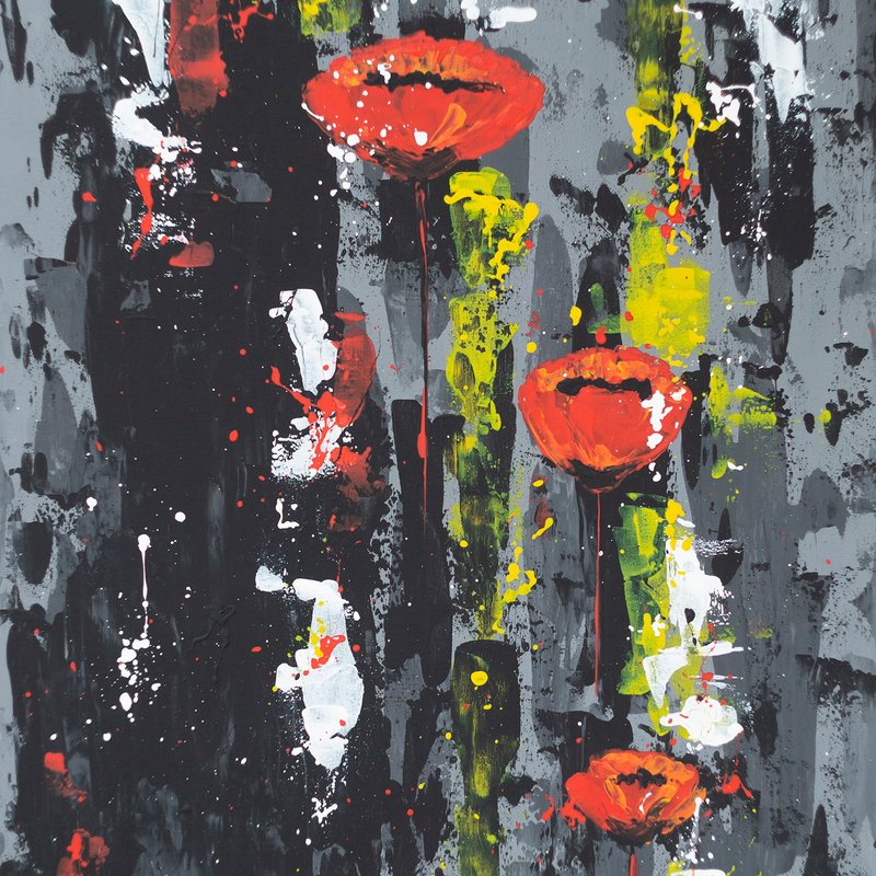 California Poppy Painting  Meadow Flower Original Art Wildflowers Floral Artwork - 海报/装饰画/版画 - 其他材质 红色