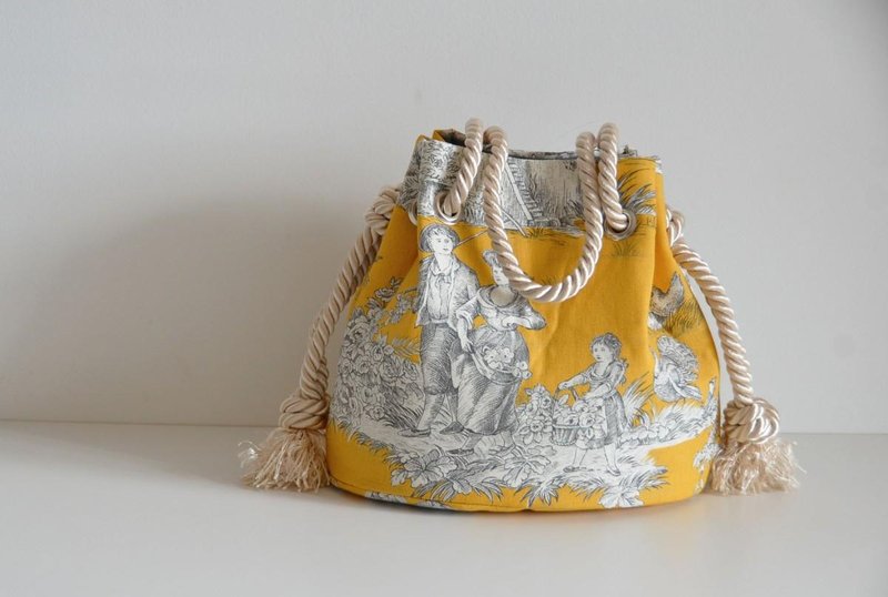 New work! Toward dejy Satin rope marine bag Yellow - 手提包/手提袋 - 棉．麻 黄色