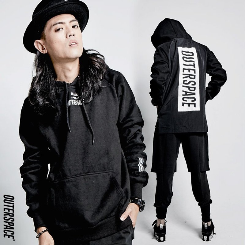 OUTER SPACE 风衣拼接棉质帽T - 女装西装外套/风衣 - 棉．麻 黑色