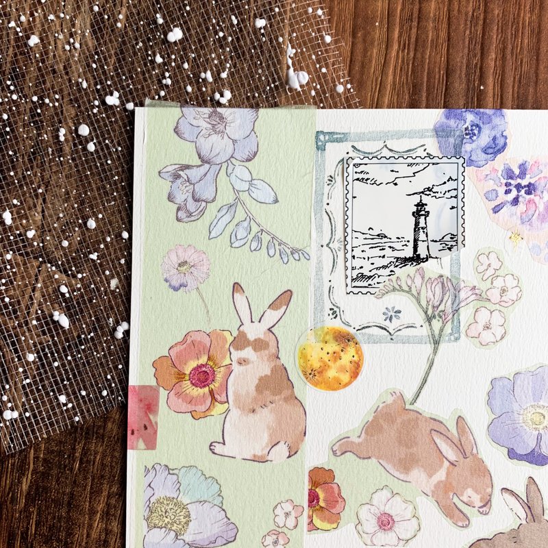 【城市印花-英国伦敦】夏绿蒂 宽版兔兔纸胶带 (带离型纸) - 纸胶带 - 纸 绿色