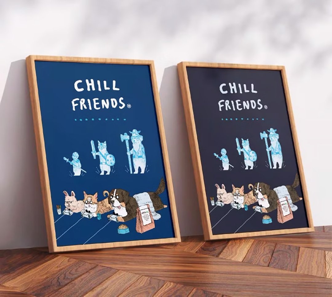 CHILL FRIENDS 守候的游戏玩家们。 / 原创海报 / A4 或 A3 尺寸 - 海报/装饰画/版画 - 塑料 白色
