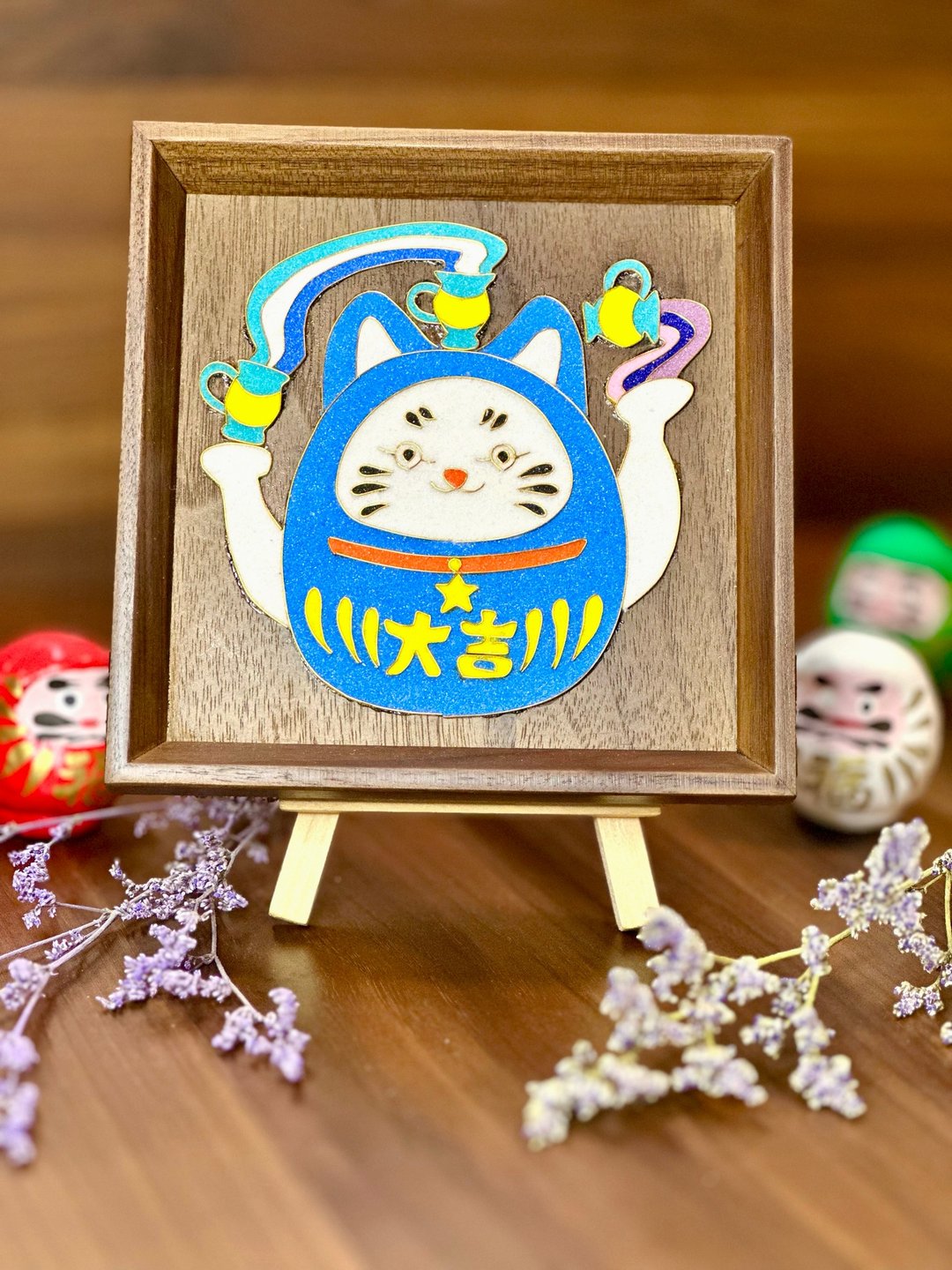 景泰蓝十二星座达摩招财猫木盘摆设 - 水瓶座 - 摆饰 - 木头 