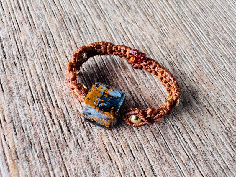 20251135 Macrame 南美蜡线 彼得石 介指 - 手链/手环 - 半宝石 咖啡色