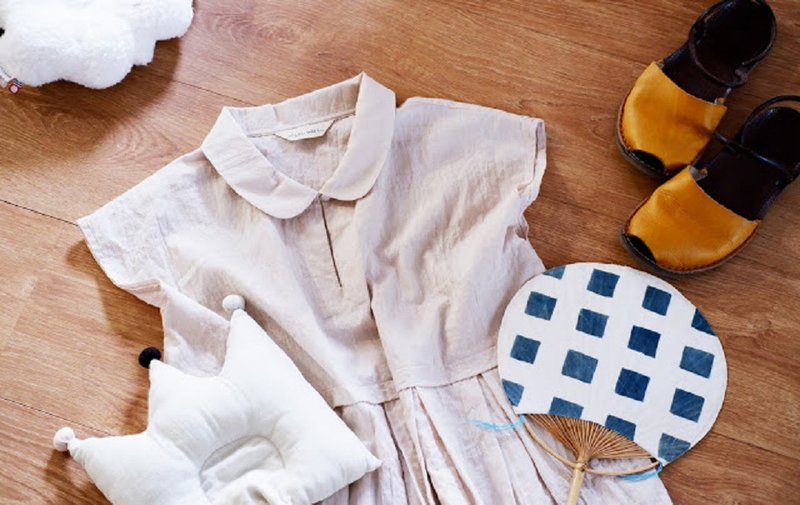 \\法式小领跳舞//   棉料小领衬衫(蓝/杏) - 女装上衣 - 棉．麻 蓝色