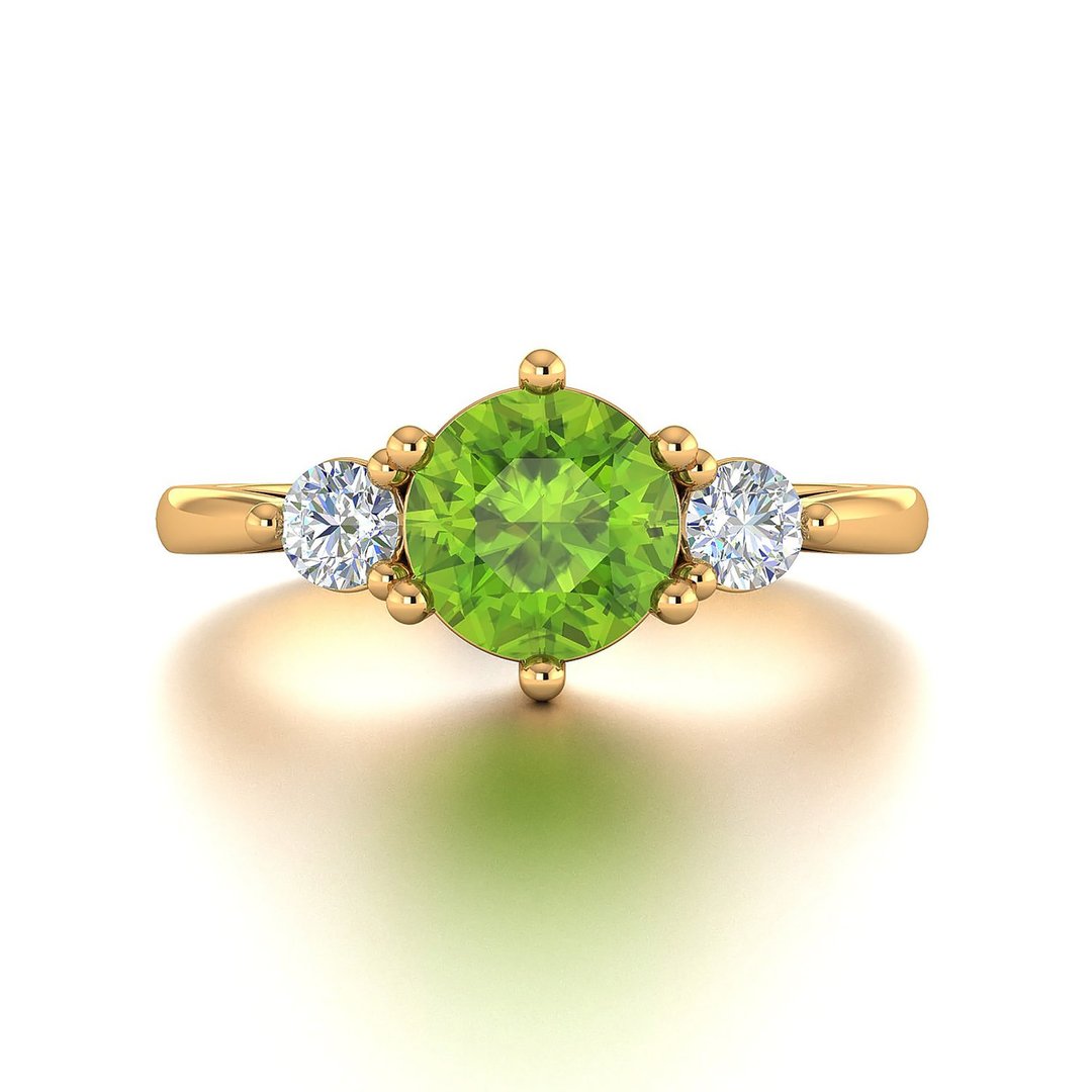 【PurpleMay Jewellery】18K金天然圆形橄榄石戒指 - R111 - 戒指 - 宝石 橘色