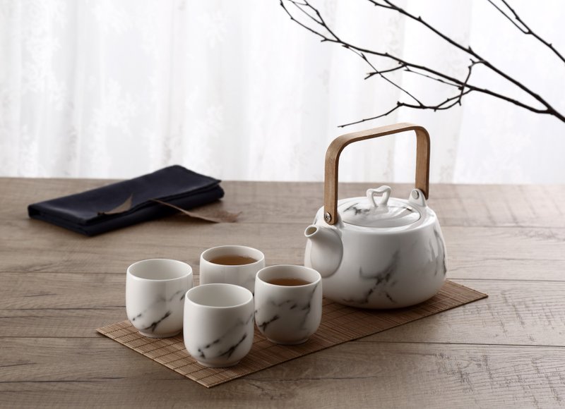 JEselect陶瓷大理石纹日式茶壶组 / 1壶4杯 - 摆饰 - 陶 